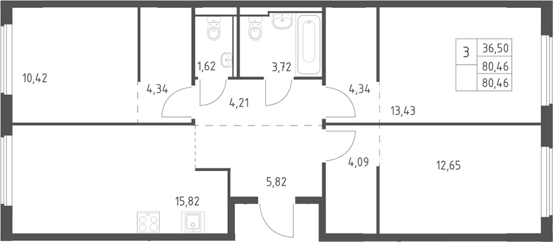 Планировка: Квартира евро-4 80,5 м² в ЖК «Егорово парк»