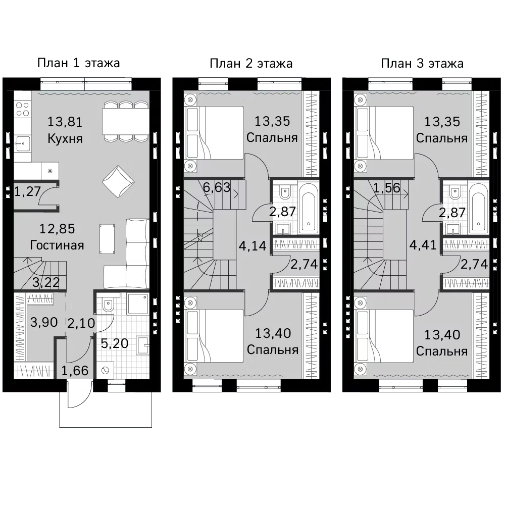 Планировка: Таунхаус 125,5 м² в ЖК «Мартемьяново Клаб»