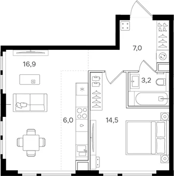 Планировка: Евродвушка 47,6 м² в ЖК «НАЗАРЕ»