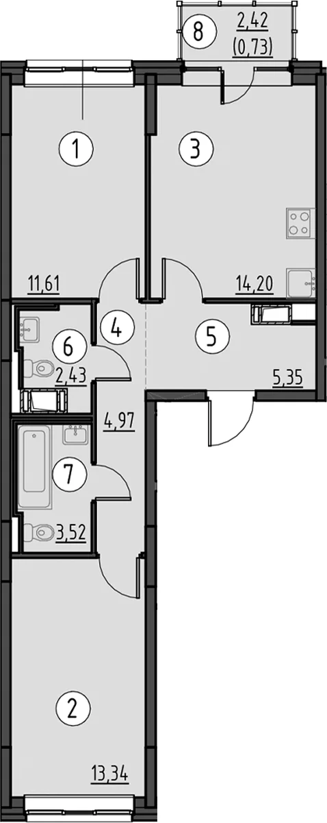 Планировка: 2-комнатная квартира 55,4 м² в ЖК «Новое Колпино»