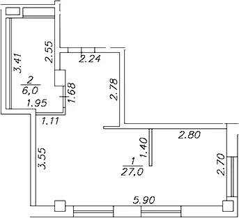 Планировка: Студия 33 м² в ЖК «Artel 17/52 (бывш. Глер)»