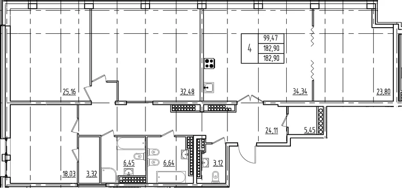 Планировка: Квартира евро-4 182,9 м² в ЖК «Дефанс»