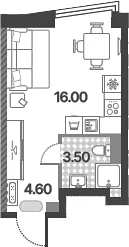 Планировка: Студия 24,1 м² в ЖК «Обручева 30»