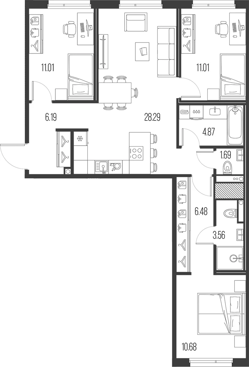 Планировка: Квартира евро-4 83,8 м² в ЖК «Легенда Васильевского»