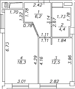 Планировка: 1-комнатная квартира 41,4 м² в ЖК «Artel 17/52 (бывш. Глер)»