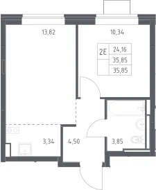 Планировка: Евродвушка 35,9 м² в ЖК «Богдановский лес»