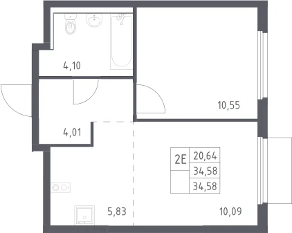 Планировка: Евродвушка 34,6 м² в ЖК «Пригород Лесное»