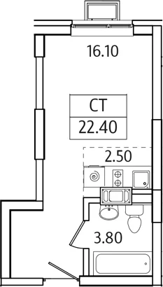 Планировка: Студия 22,4 м² в ЖК «Видный Берег 2.0»