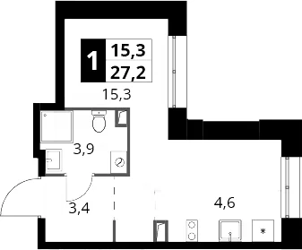 Планировка: Студия 27,2 м² в ЖК «1-й Саларьевский»