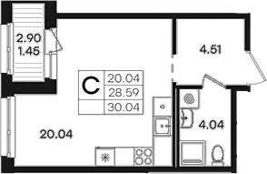 Планировка: Студия 28,6 м² в ЖК «Парголово»