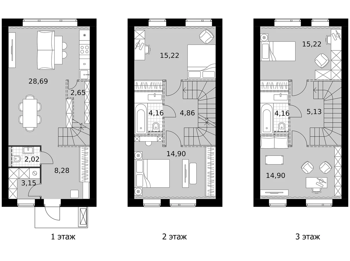 Планировка: Таунхаус 123,3 м² в ЖК «Мартемьяново Клаб»