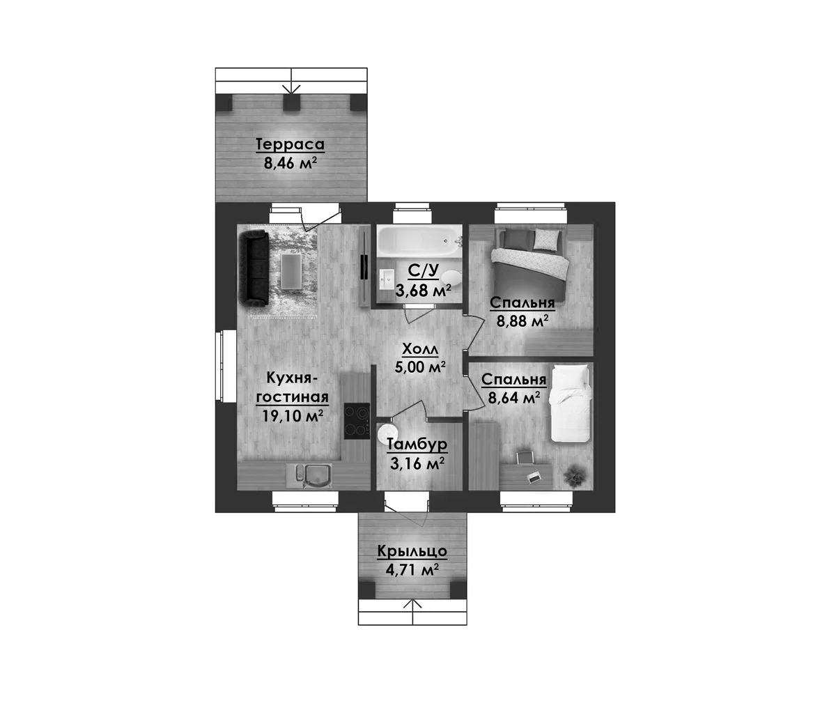 Планировка: Коттедж 41,5 м² в ЖК «Коттеджный поселок ВамДом Истра»