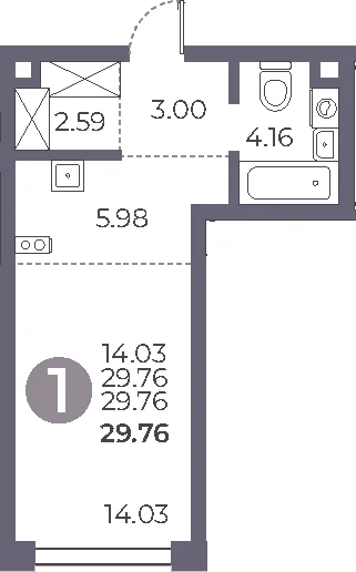 Планировка: Студия 29,8 м² в ЖК «Мневники от Гранель»