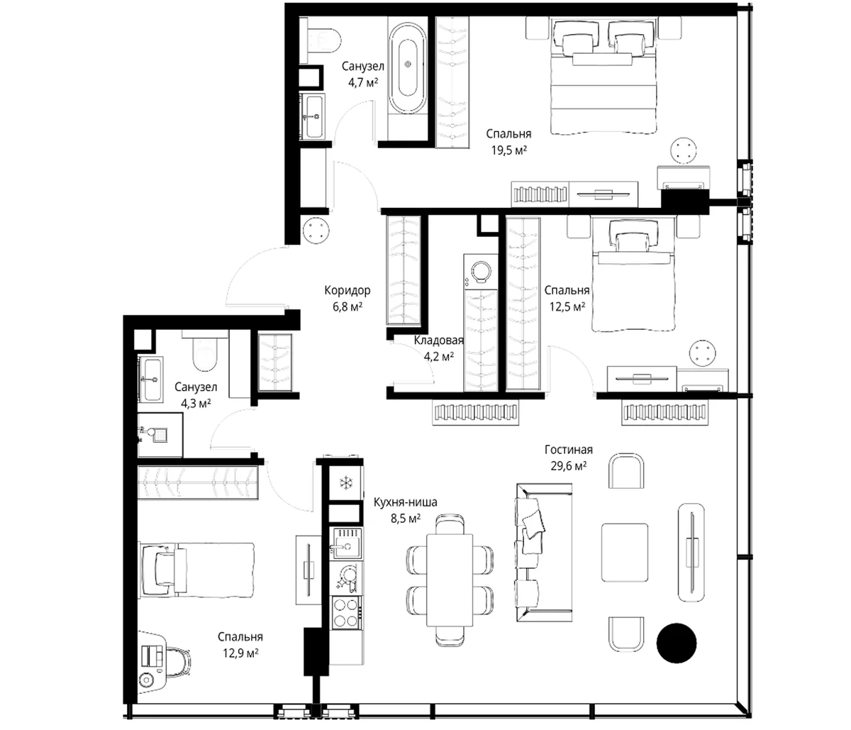 Планировка: Квартира евро-4 103 м² в ЖК «Слава»