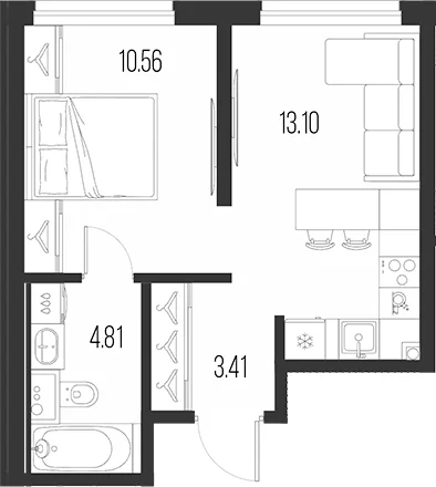 Планировка: 1-комнатная квартира 31,9 м² в ЖК «Новая земля»