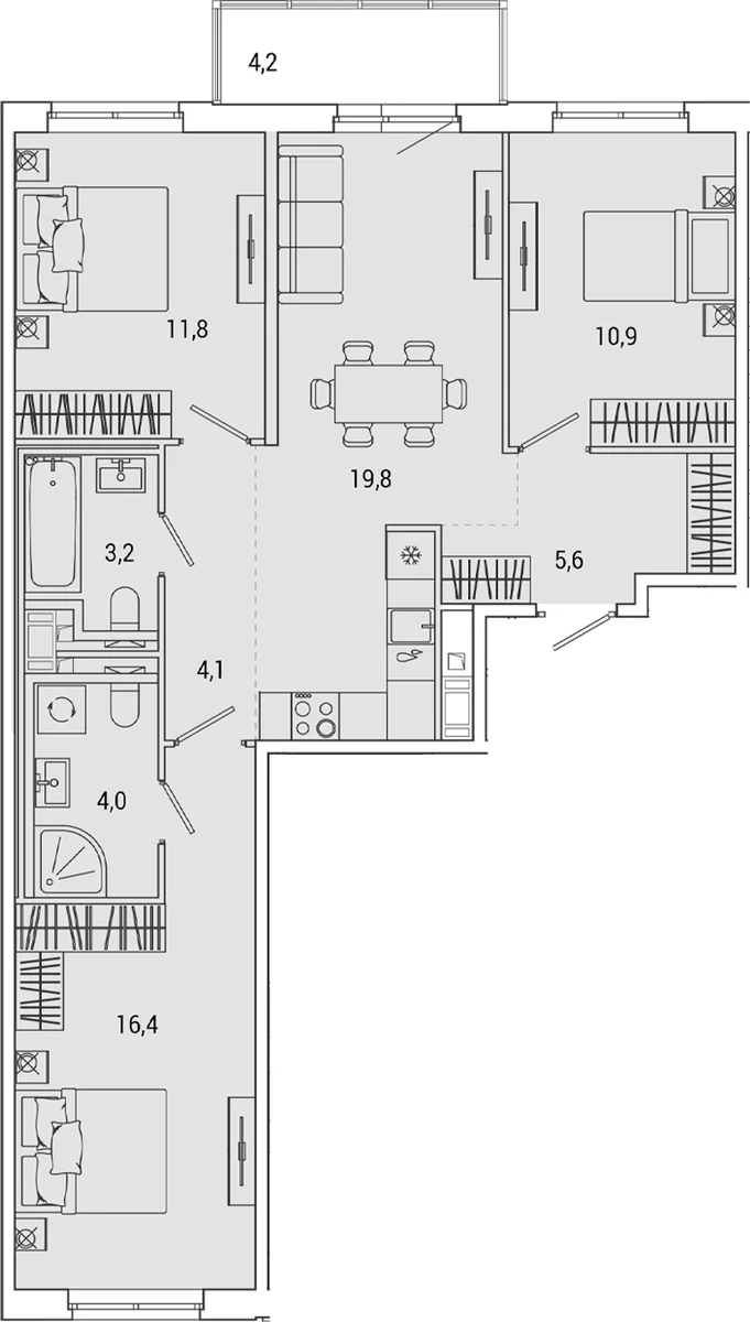 Планировка: Квартира евро-4 75,9 м² в ЖК «ОКЛА»