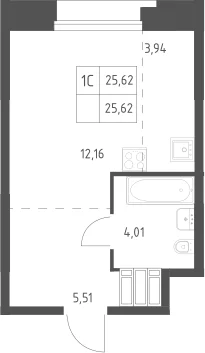 Планировка: Студия 25,6 м² в ЖК «Тропарево Парк»