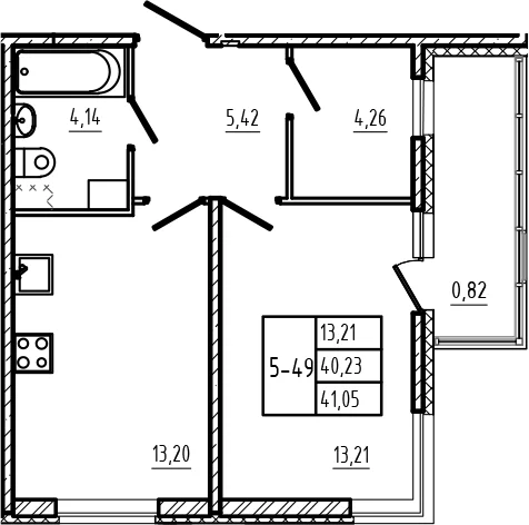 Планировка: 1-комнатная квартира 40,2 м² в ЖК «Новая история»