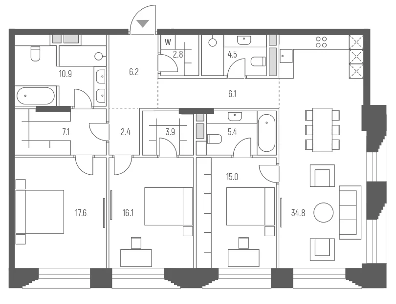 Планировка: Квартира евро-4 132,8 м² в ЖК «Веспер Кутузовский»