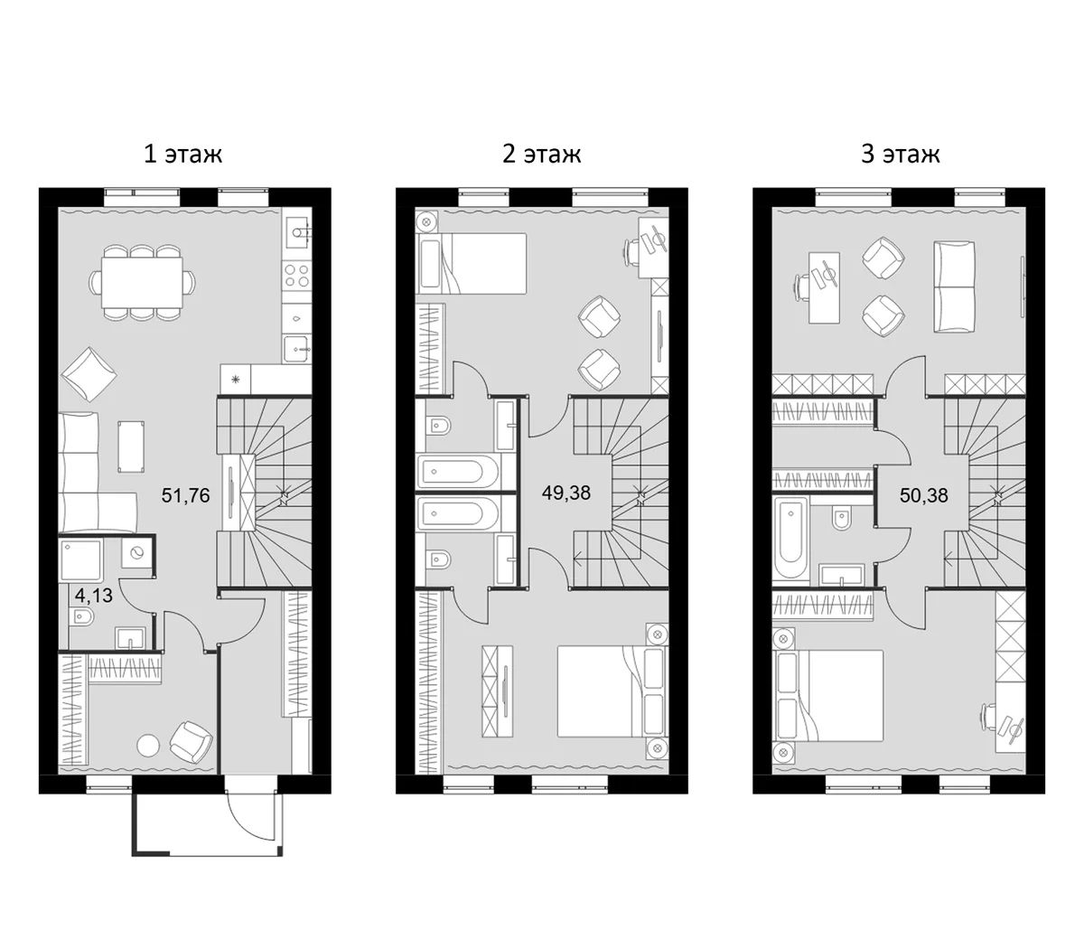 Планировка: Таунхаус 155,7 м² в ЖК «Мартемьяново Клаб»