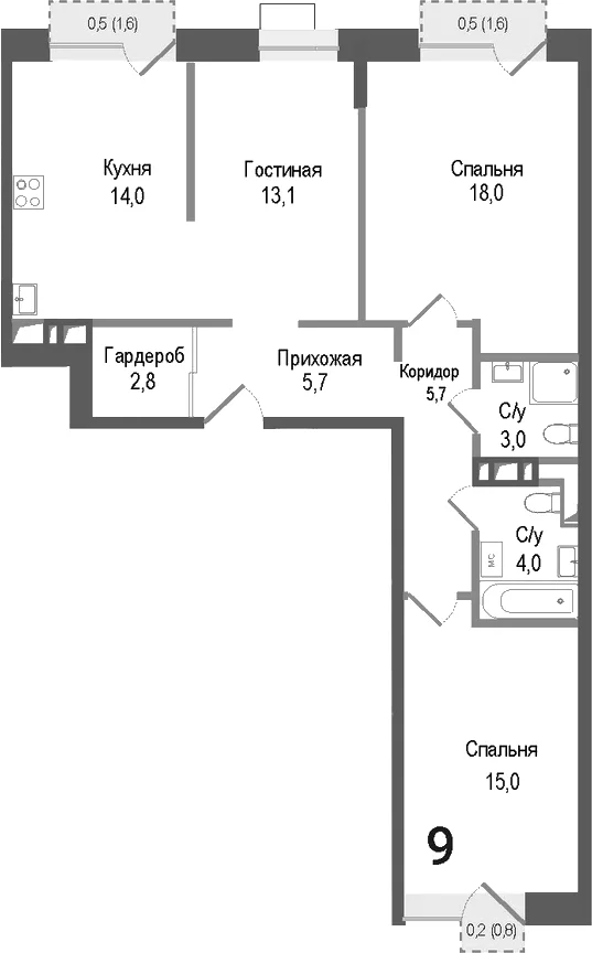 Планировка: 3-комнатная квартира 81,3 м² в ЖК «Киноквартал»