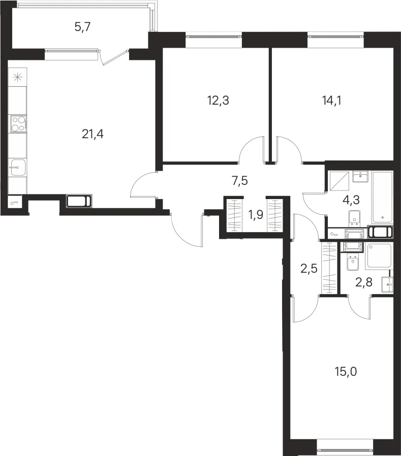 Планировка: Квартира евро-4 81,8 м² в ЖК «М36»