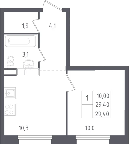 Планировка: 1-комнатная квартира 29,4 м² в ЖК «Ольховый квартал»