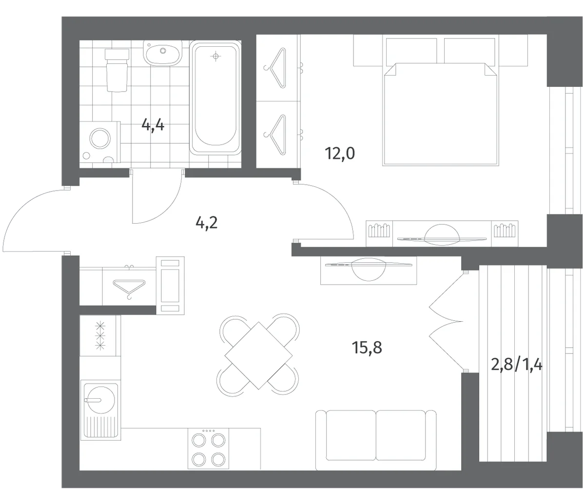 Планировка: Евродвушка 36,4 м² в ЖК «Новый Питер»