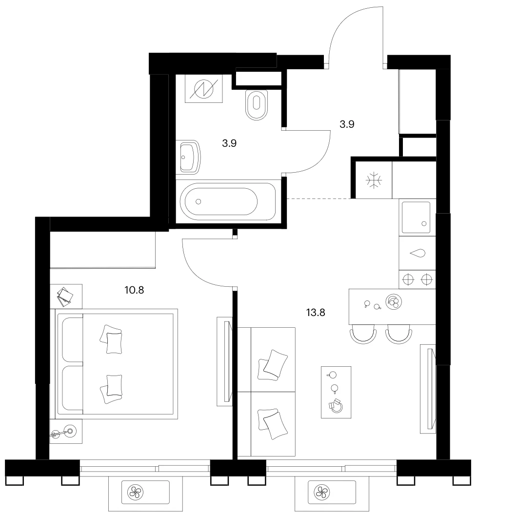Планировка: 1-комнатная квартира 32,4 м² в ЖК «Белая Дача парк»