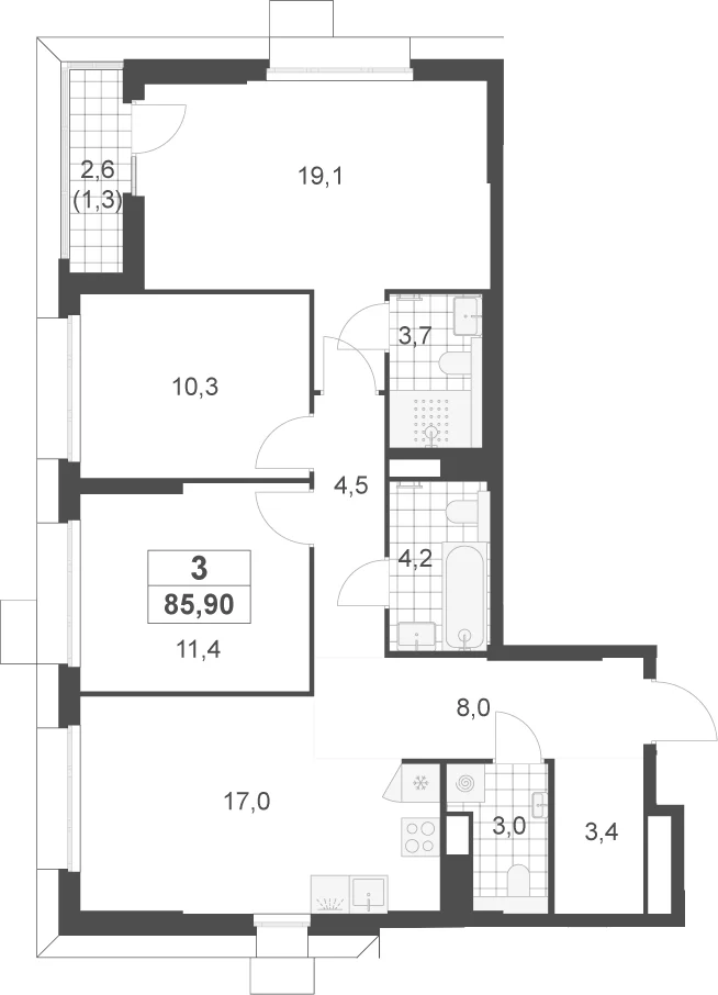 Планировка: Квартира евро-4 84,6 м² в ЖК «Скандинавия»