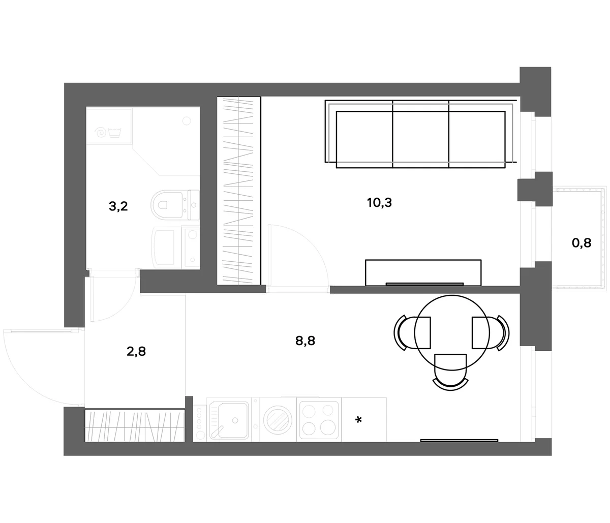 Планировка: 1-комнатная квартира 25,1 м² в ЖК «ЭкоКвартал НЕГА»