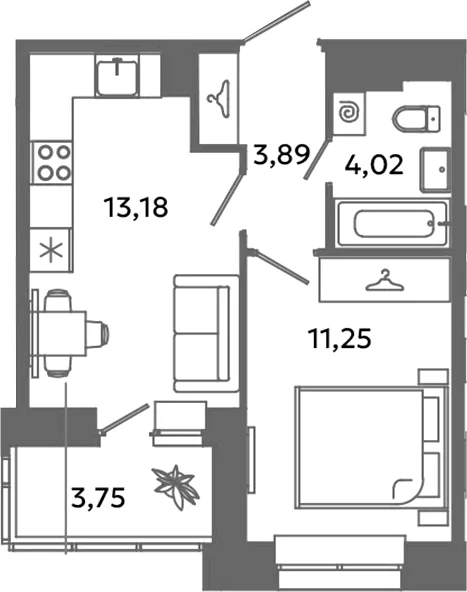 Планировка: Евродвушка 32,3 м² в ЖК «Загляденье»