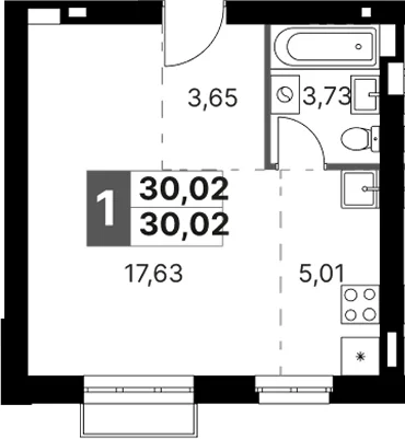 Планировка: Студия 30 м² в ЖК «Жаворонки Клаб»