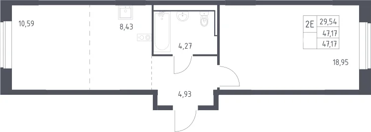 Планировка: Евродвушка 47,2 м² в ЖК «Пригород Лесное»