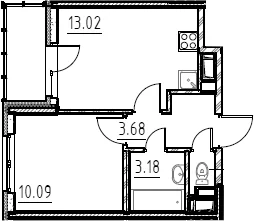 Планировка: 1-комнатная квартира 30,9 м² в ЖК «Аэросити»