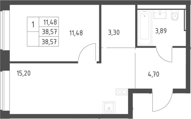 Планировка: Евродвушка 38,6 м² в ЖК «Литературный Квартал»