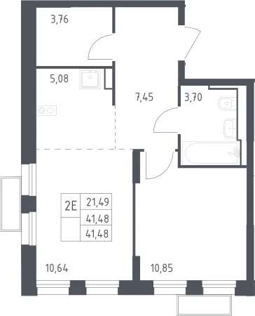 Планировка: Евродвушка 41,5 м² в ЖК «Квартал Строгино»