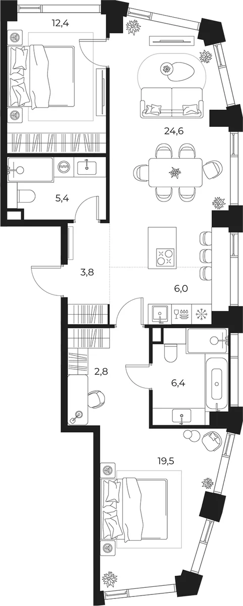 Планировка: Евротрёшка 80,9 м² в ЖК «МАСТЕРС»