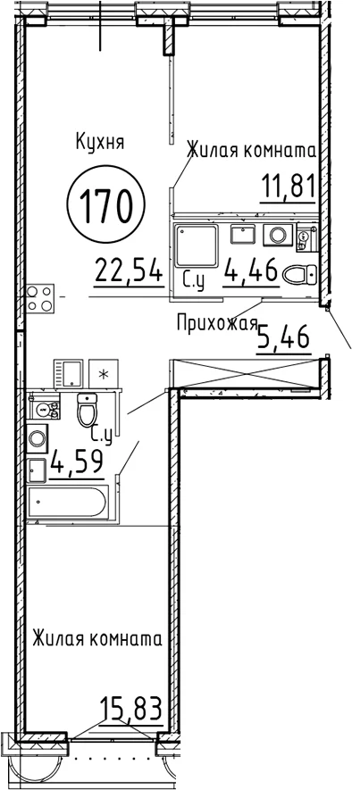 Планировка: Евротрёшка 64,7 м² в ЖК «Остров Первых»