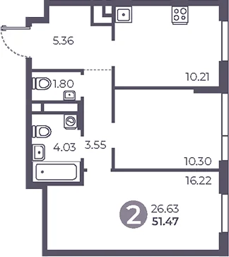 Планировка: 2-комнатная квартира 51,5 м² в ЖК «Нижегородская от Гранель»