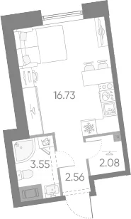 Планировка: Студия 24,9 м² в ЖК «Бульвар Грина»
