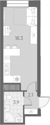 Планировка: Студия 24,3 м² в ЖК «Большая Охта»