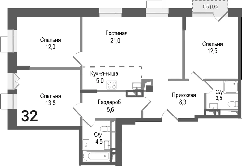 Планировка: Квартира евро-4 86,2 м² в ЖК «Киноквартал»
