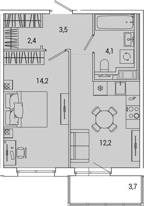 Планировка: 1-комнатная квартира 36,3 м² в ЖК «ОКЛА»