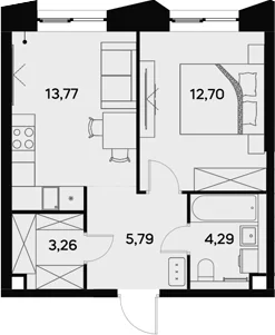 Планировка: 1-комнатная квартира 39,8 м² в ЖК «УЛЬТИМА Сити»