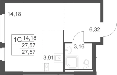 Планировка: Студия 27,6 м² в ЖК «Остафьево»