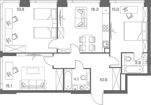 Планировка: Квартира евро-4 87 м² в ЖК «ЛОТ от Аквилон»