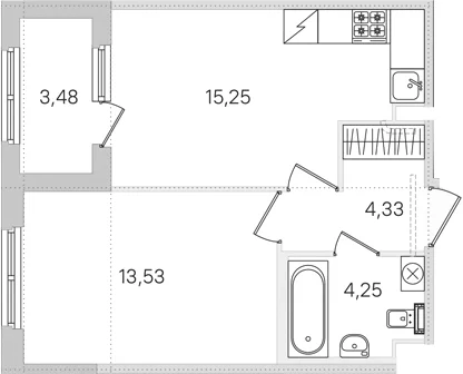 Планировка: Евродвушка 37,4 м² в ЖК «Дубровский»