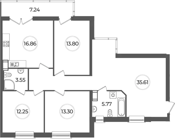 Планировка: Квартира евро-4 101,1 м² в ЖК «Дуалист»
