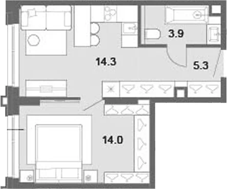 Планировка: Евродвушка 37,5 м² в ЖК «ОМ Ботанический»